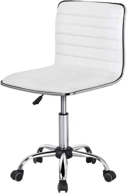 Modern PU Leather Armless Swivel Task Chair with Ribbed Design and Wheels - Platinum-Level Office Chairs