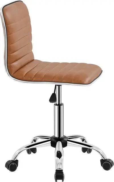 Modern PU Leather Armless Swivel Task Chair with Ribbed Design and Wheels - Platinum-Level Office Chairs