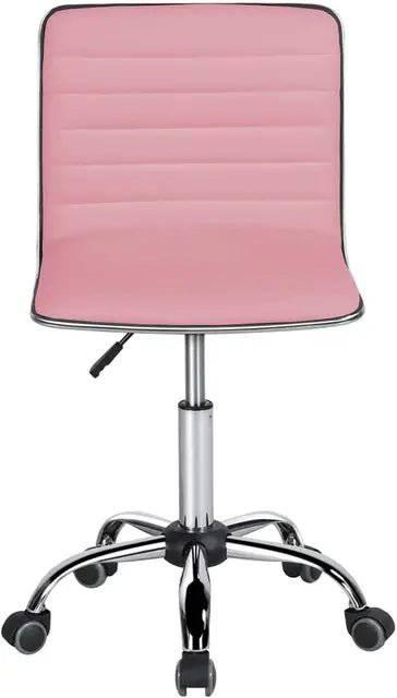 Modern PU Leather Armless Swivel Task Chair with Ribbed Design and Wheels - Platinum-Level Office Chairs