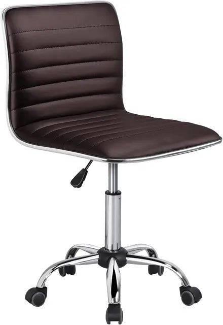 Modern PU Leather Armless Swivel Task Chair with Ribbed Design and Wheels - Platinum-Level Office Chairs