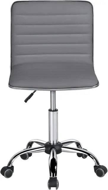 PU Leather Swivel Armless Task Chair with Ribbed Design and Wheels - Platinum-Level Office Chairs