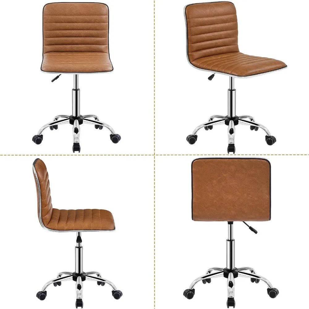 PU Leather Swivel Armless Task Chair with Ribbed Design and Wheels - Platinum-Level Office Chairs