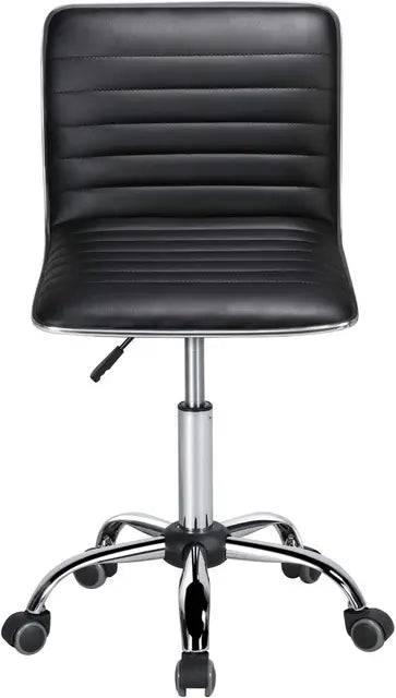 PU Leather Swivel Armless Task Chair with Ribbed Design and Wheels - Platinum-Level Office Chairs