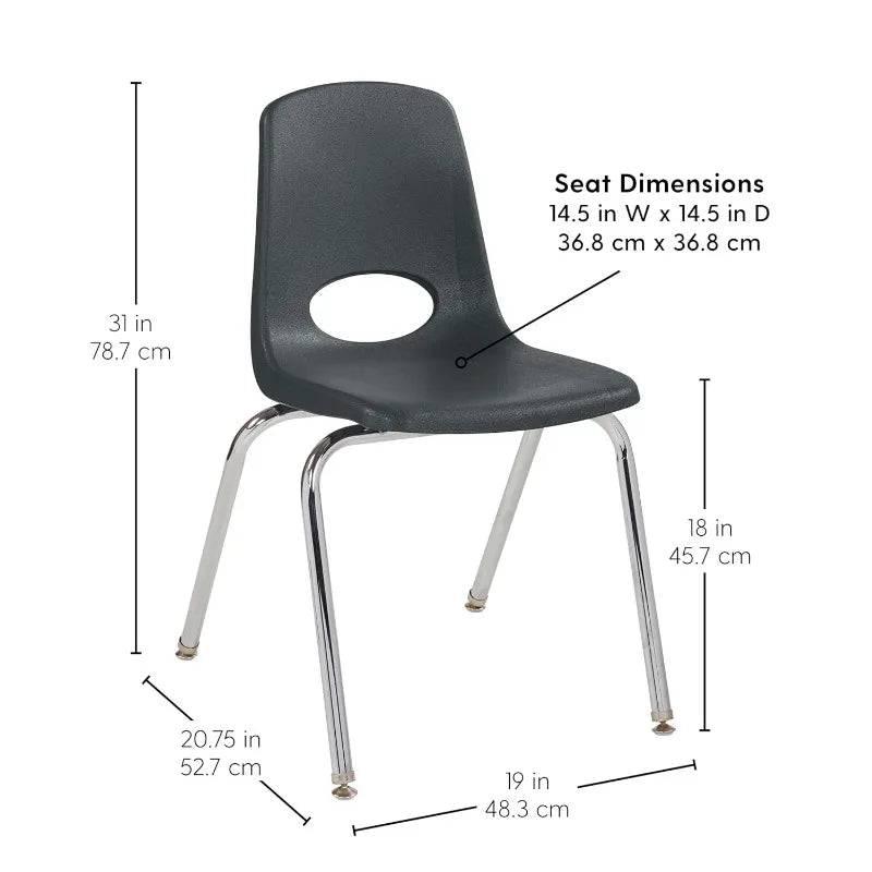 Stackable 18-Inch School Chair Set of 4 with Chromed Steel Legs and Self-Leveling Glides for Classroom and Home Learning - Platinum-Level Office Chairs