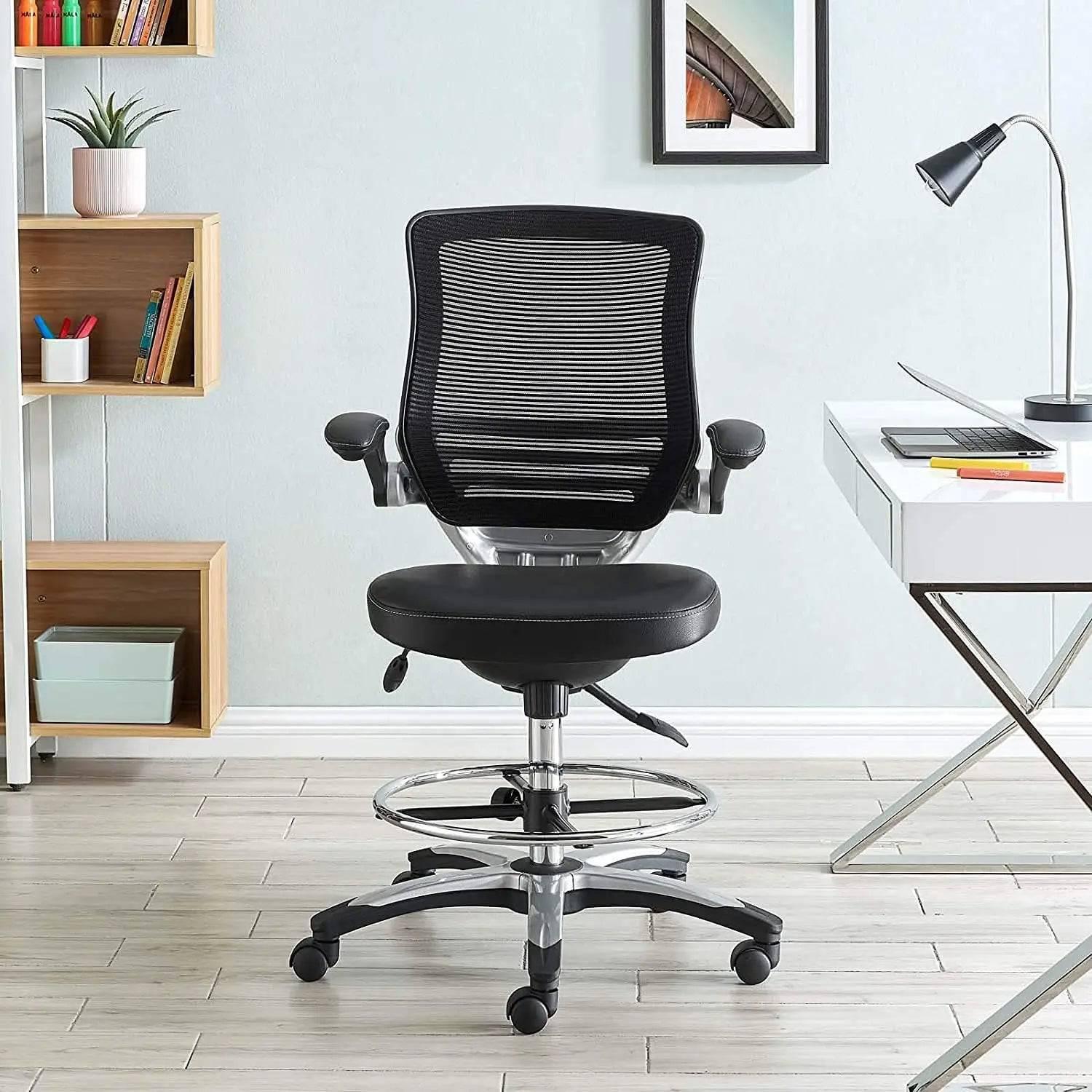 Versatile Ergonomic Drafting Chair with Flip-Up Arms for Studio and Reception Use in Black - Platinum-Level Office Chairs