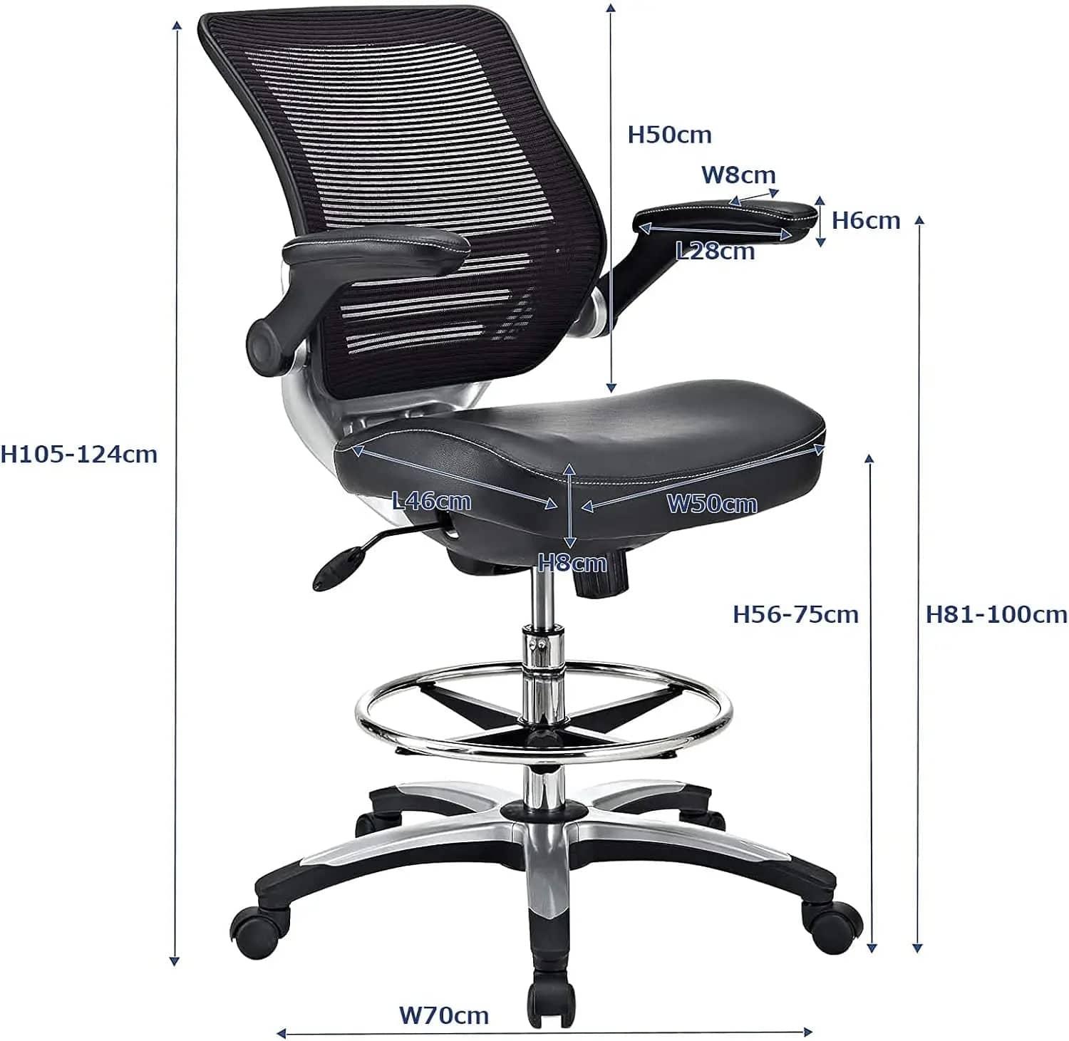 Versatile Ergonomic Drafting Chair with Flip-Up Arms for Studio and Reception Use in Black - Platinum-Level Office Chairs