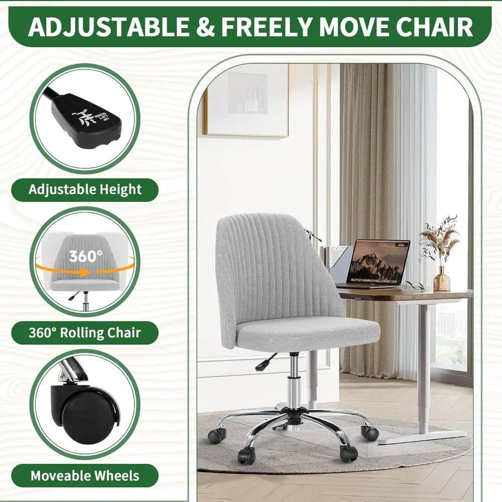Modern Armless Desk Chair with Soft Fabric Upholstery, Stylish Swivel Office Chair for Home and School Use - Platinum-Level Office Chairs