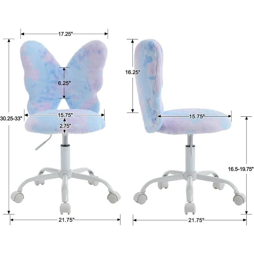 Furry Butterfly Adjustable Desk Chair for Girls - Swivel Study & Reading Chair - Platinum-Level Office Chairs