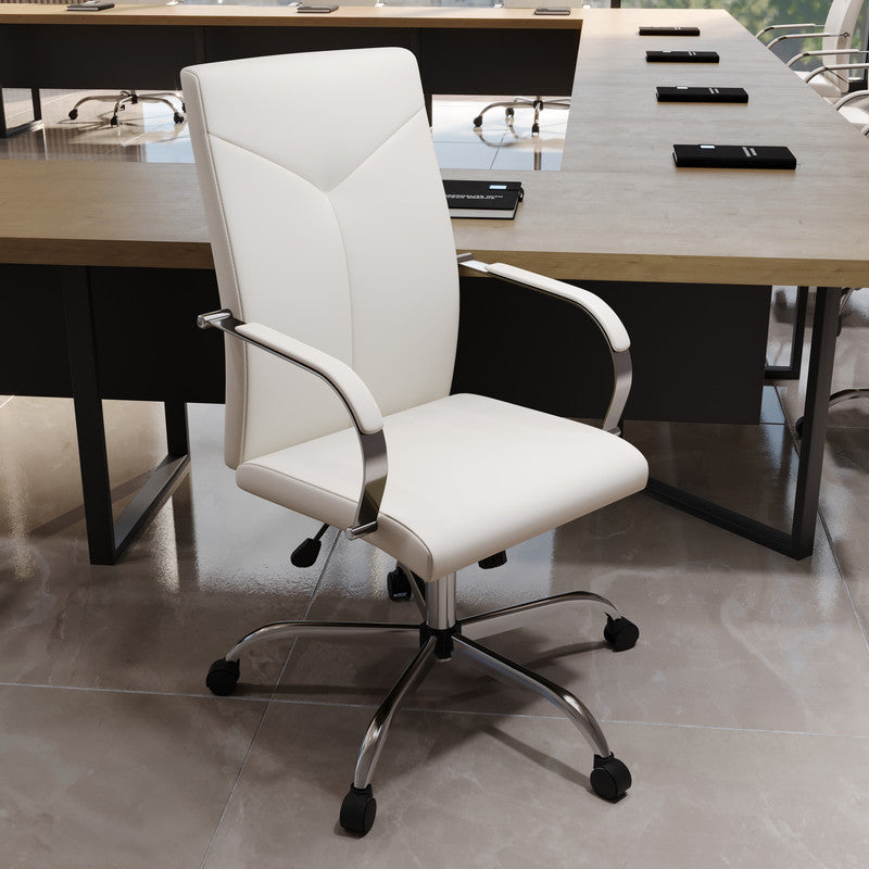 20 PCS Sonora Ergonomic High-Back Leather Desk Office Chair with Chrome Base and Tilt for Home Office - White