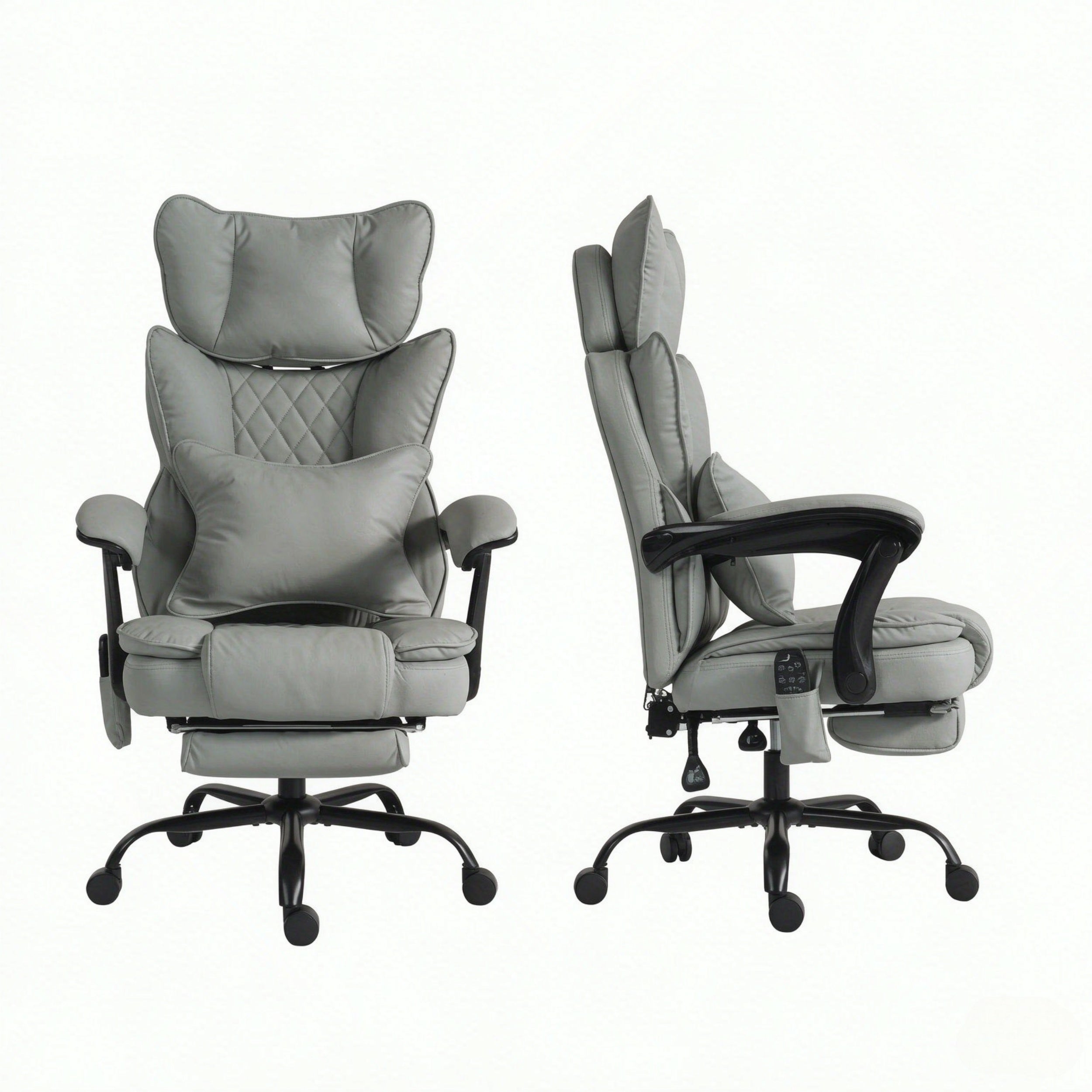 Gray PU Leather Reclining Massage Office Chair with Heat