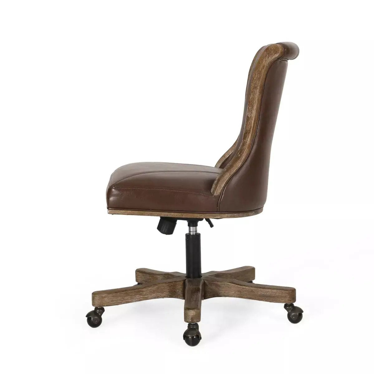 Coulee Contemporary Upholstered Roll Back Swivel Office Chair Dark Brown/Natural - Christopher Knight Home: Ergonomic, Adjustable Height