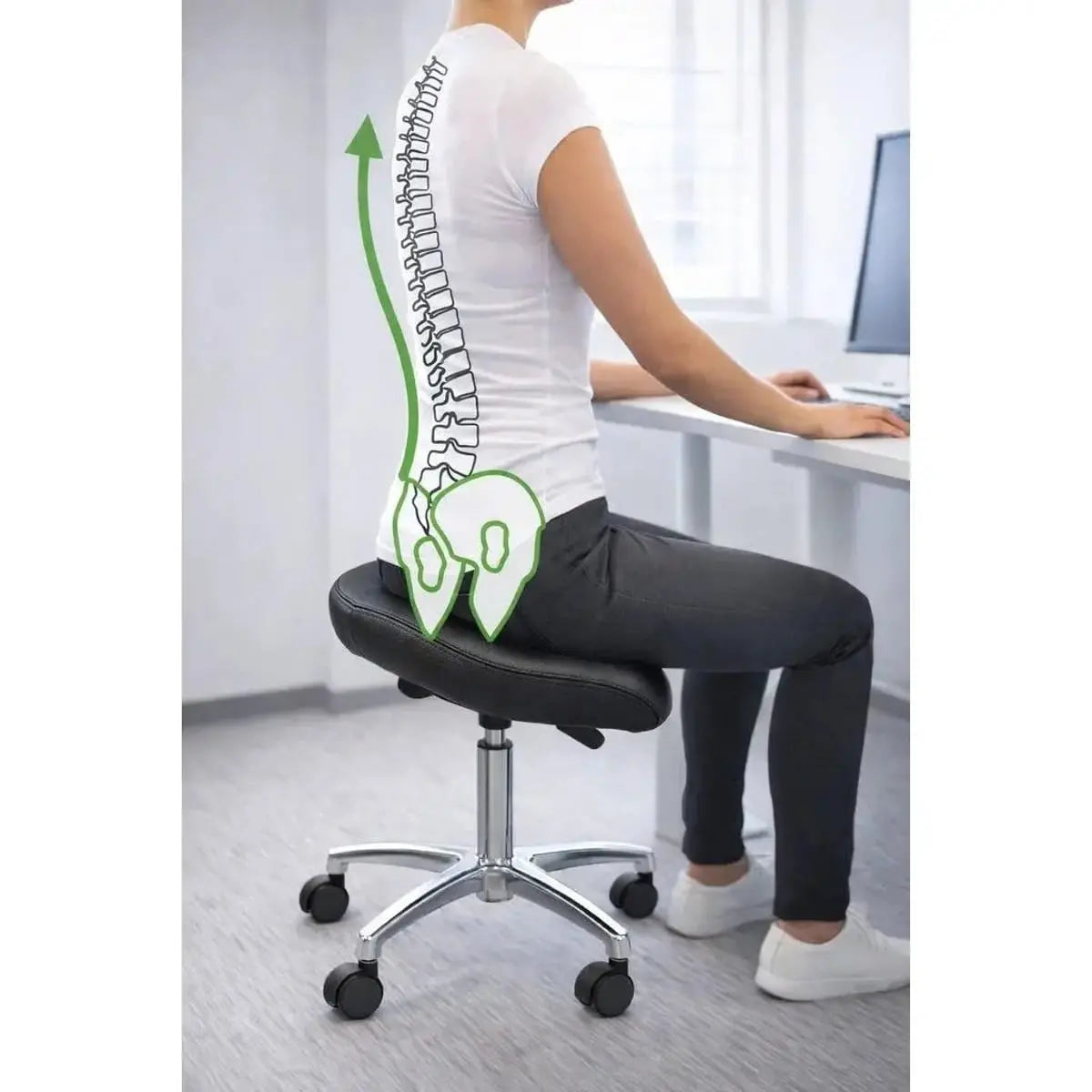 Adjustable Black Saddle Stool With Wheels For Dental Office Salon Clinic Lab Ergonomic Tilt Chair ADS