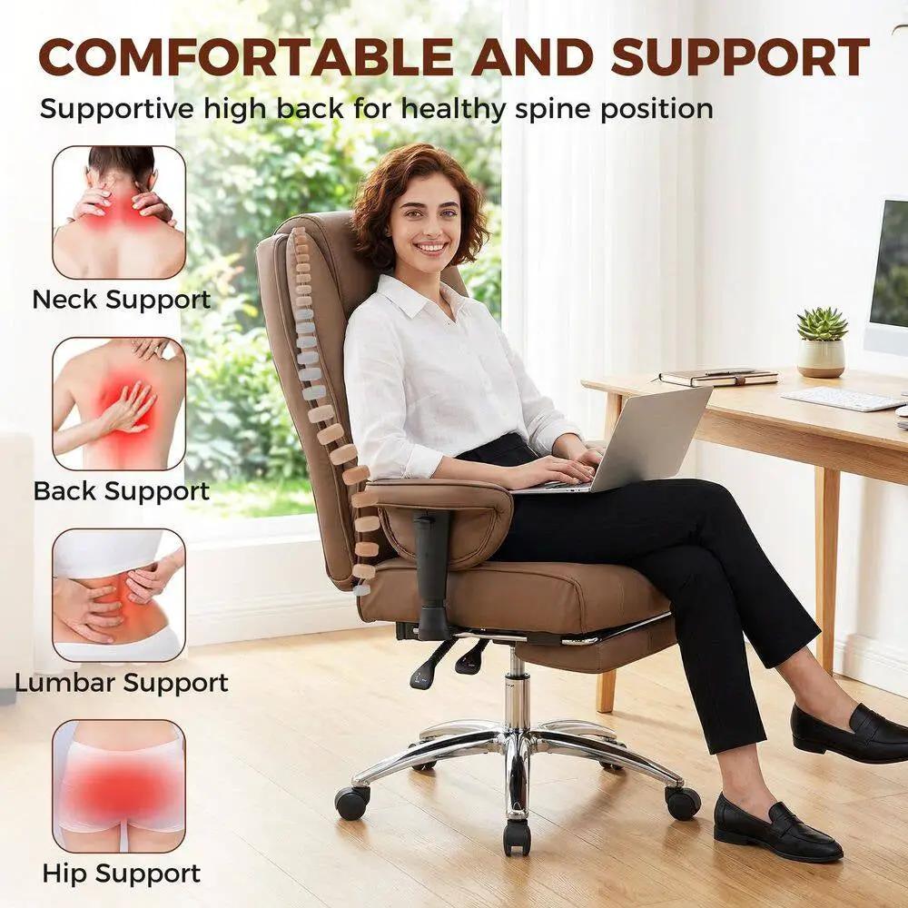 Faux Leather Ergonomic Executive Office Chair in Brown with Foot Rest, Adjustable Armrests,High Back