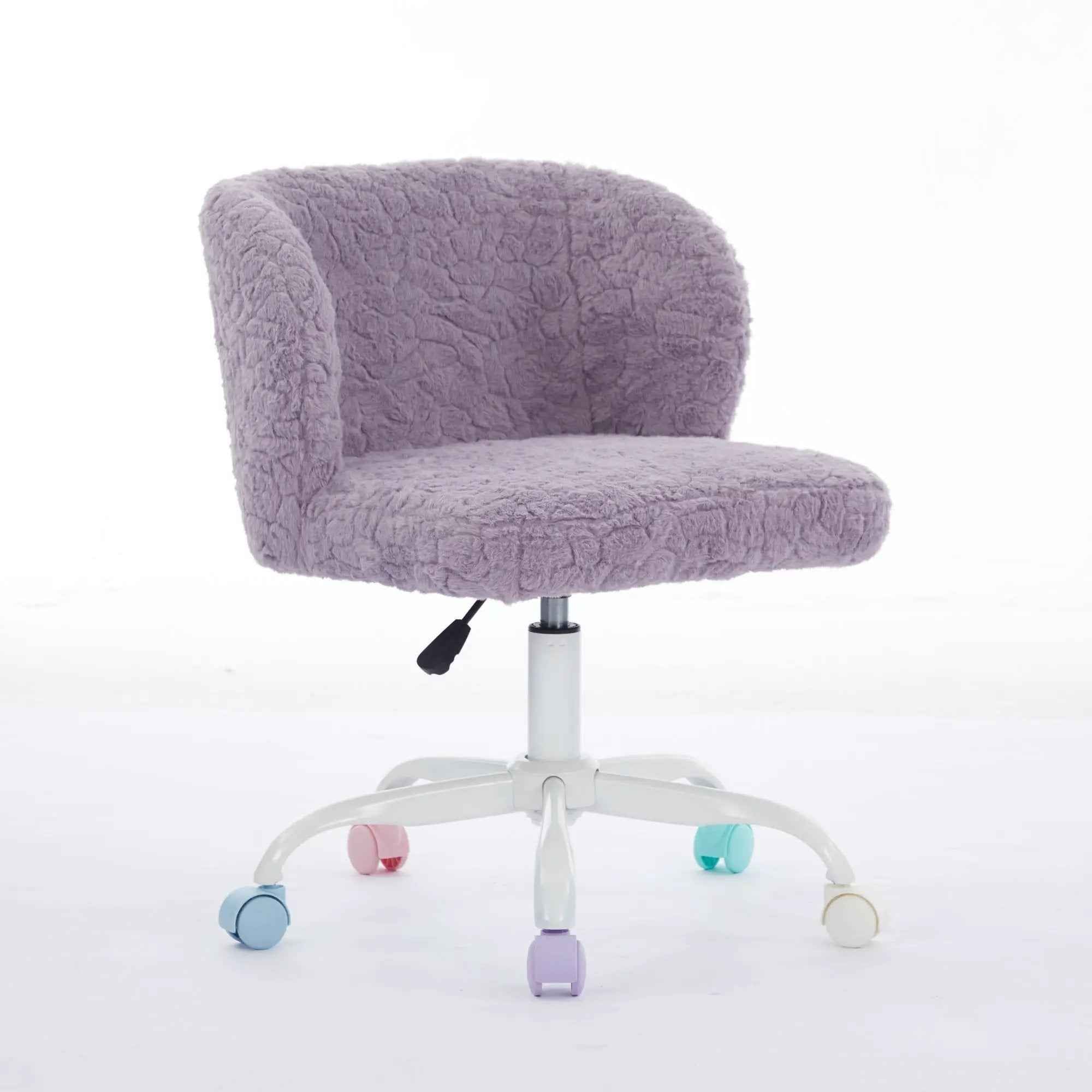 Soft Faux Fur Swivel Desk Chair with Colorful Wheels