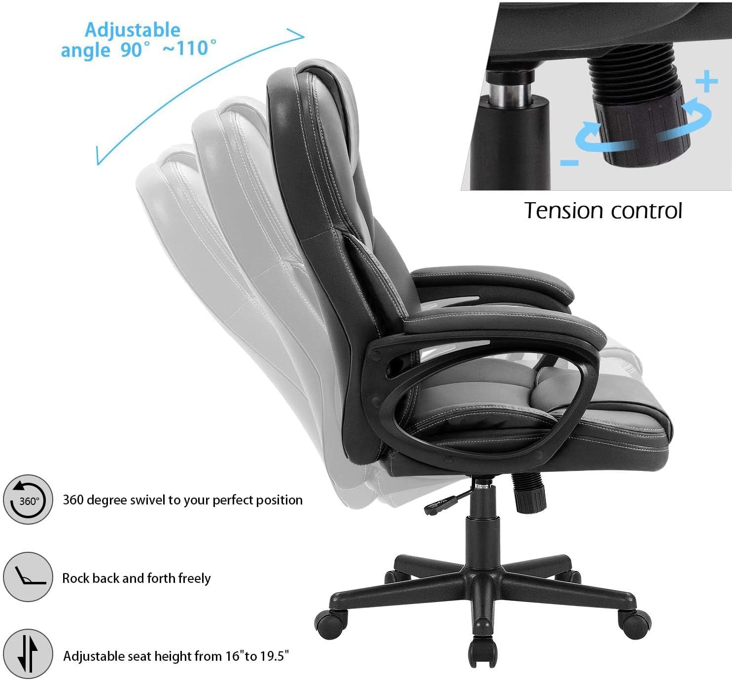 Furmax Office Executive Chair High Back Adjustable Managerial Home Desk Chair, Swivel Computer PU Leather Chair with Lumbar Support (1, Black)