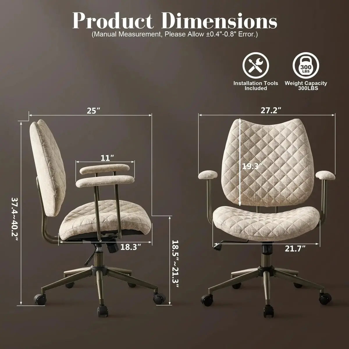 HOOOWOOO Mid-Century Leather Ergonomic Adjustable Swivel Office Chair