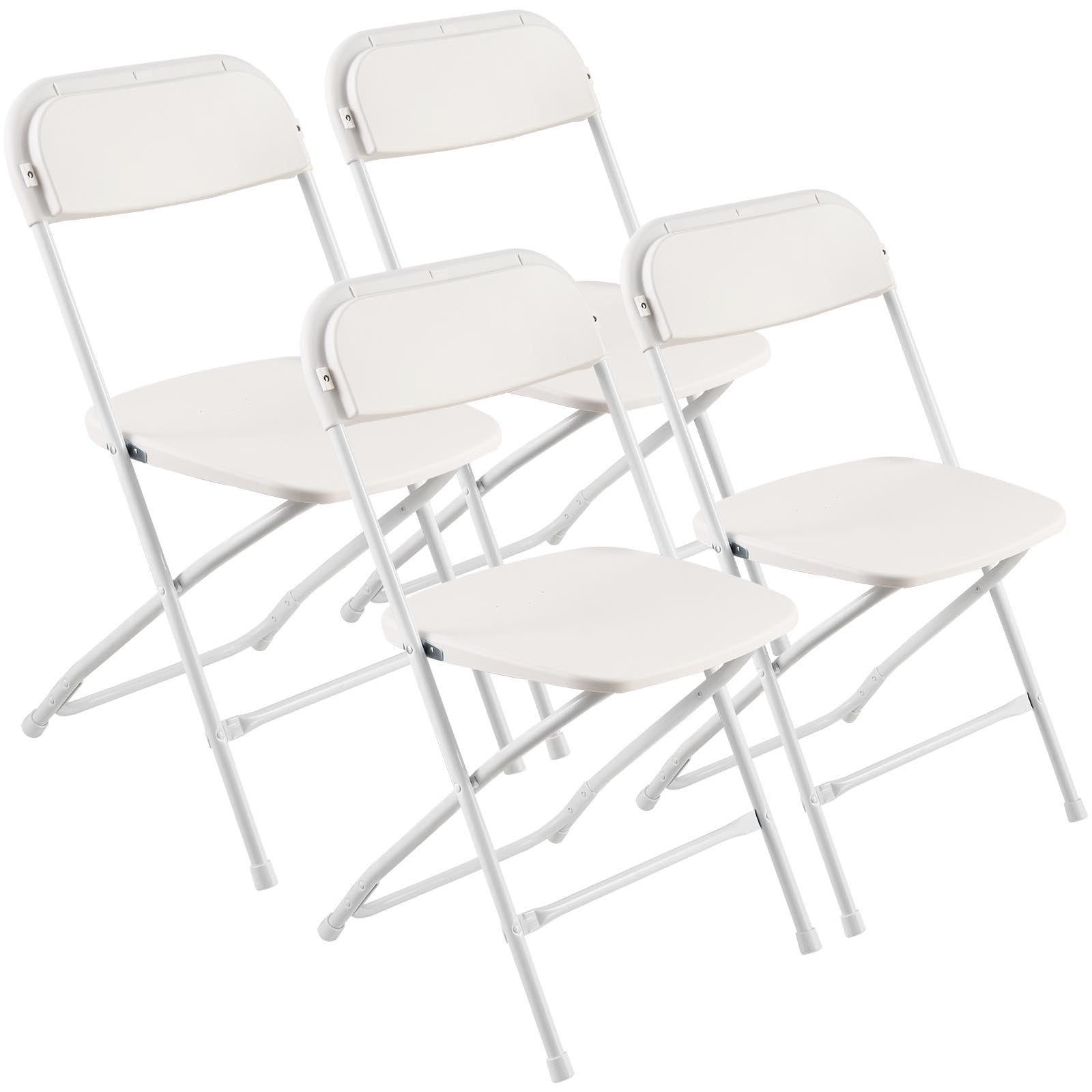 White Folding Chairs Set Heavy Duty Stackable Indoor Outdoor Set of 4 - Platinum-Level Office Chairs