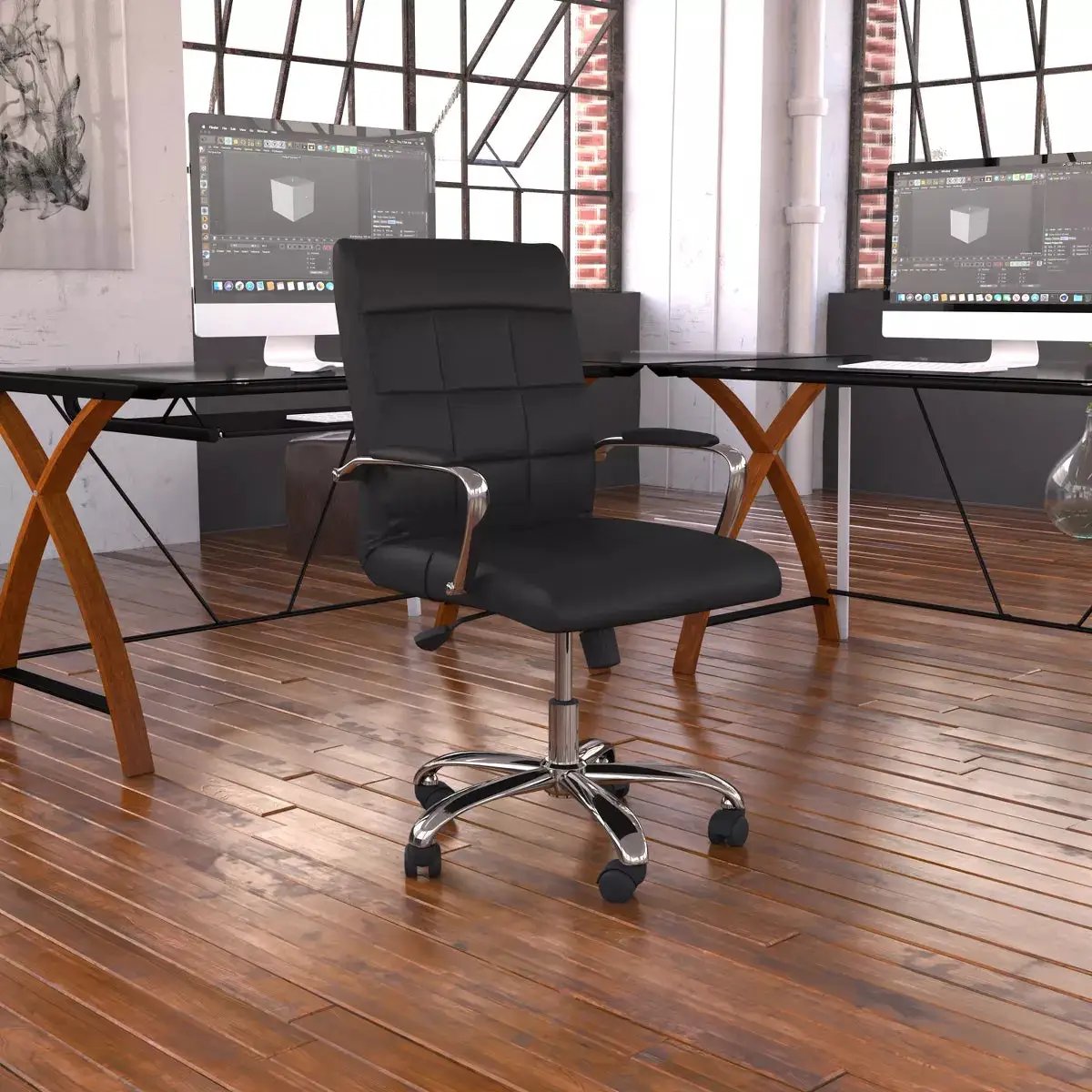 Flash  Mid-Back Vinyl Executive Swivel Office Chair with Chrome Base and Arms