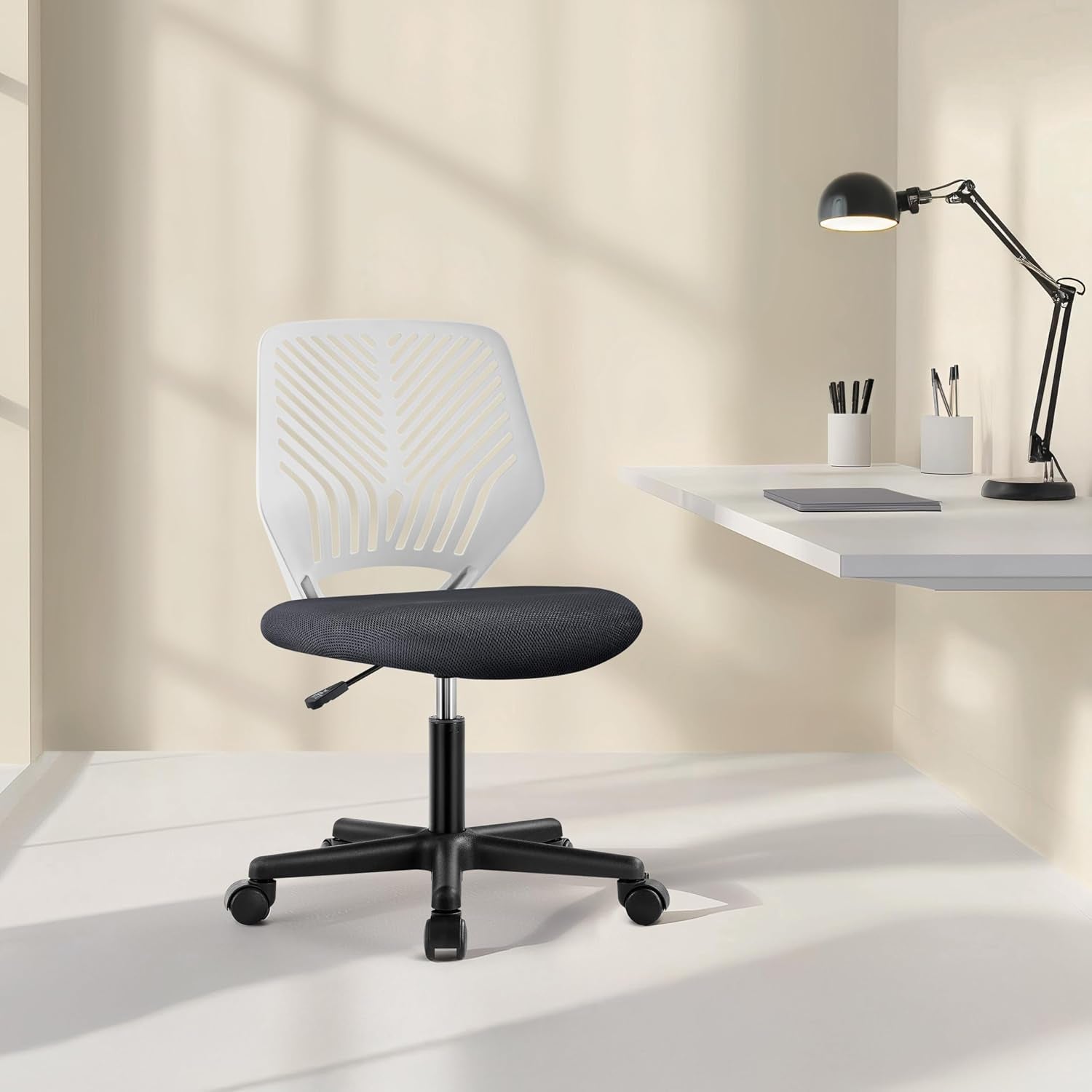 Yaheetech Small Desk Chair, Armless Adjustable Swivel Seat, Dark Grey | Padded Mesh Seat and Ventilated Resin Back, Compact Armless Frame Rolls and Adjusts for Study and Small Desks, Holds 300 Lb.