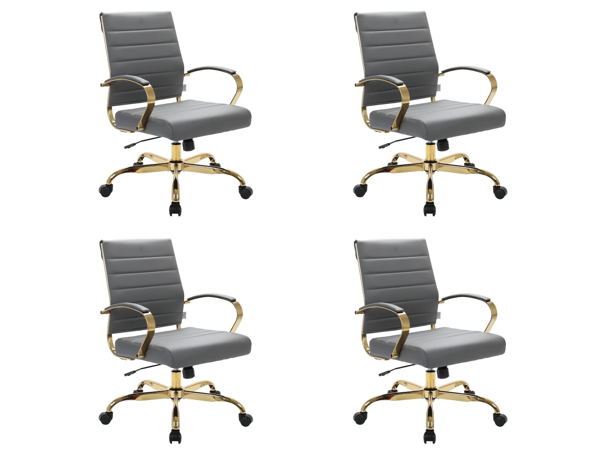 Benmar grey leather swivel office chairs, gold frame, set of 4