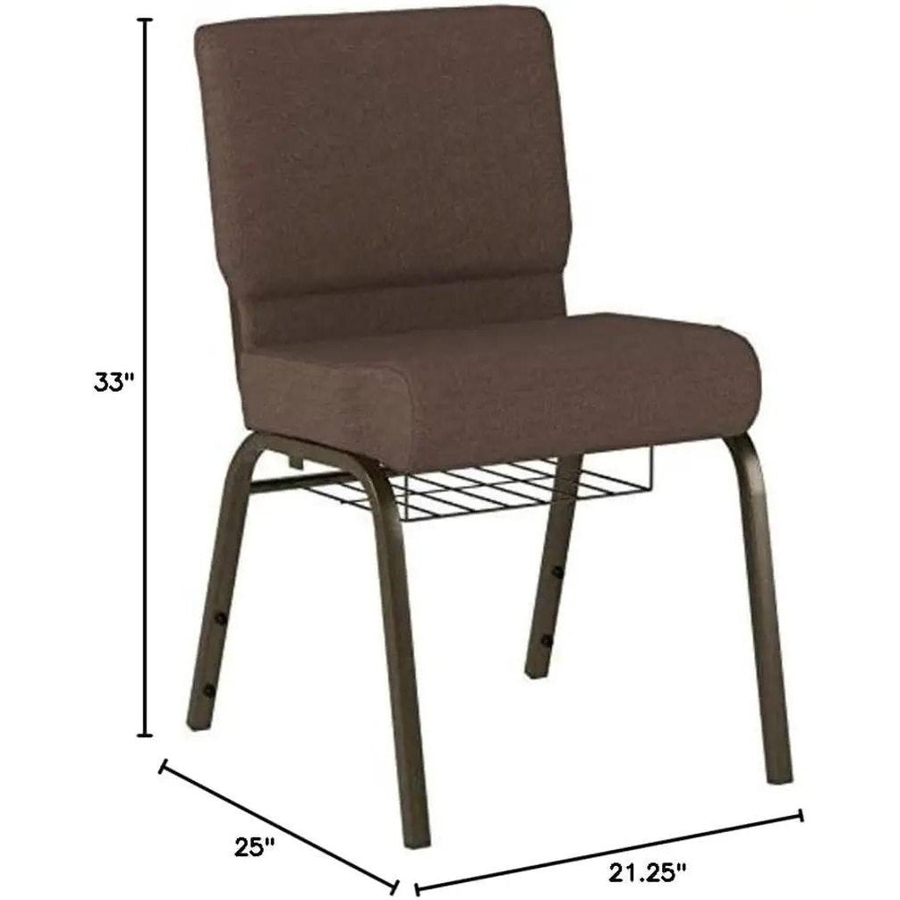 Flash Furniture 4 Pack HERCULES Series 21''W Church Chair in Brown Fabric with Cup Book Rack - Gold Vein Frame by 5 years limited.