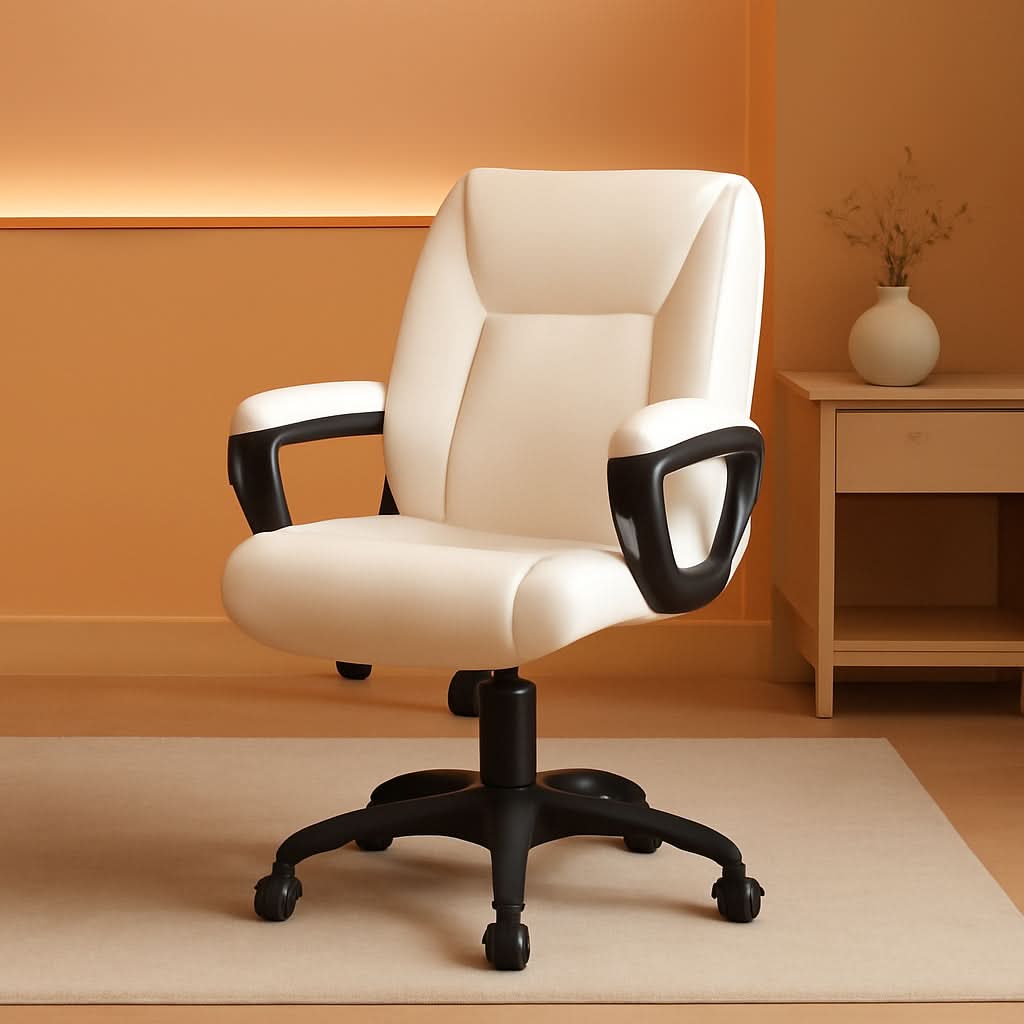 Cream Puresoft PU Leather Office Chair with Padded Arms - Platinum-Level Office Chairs