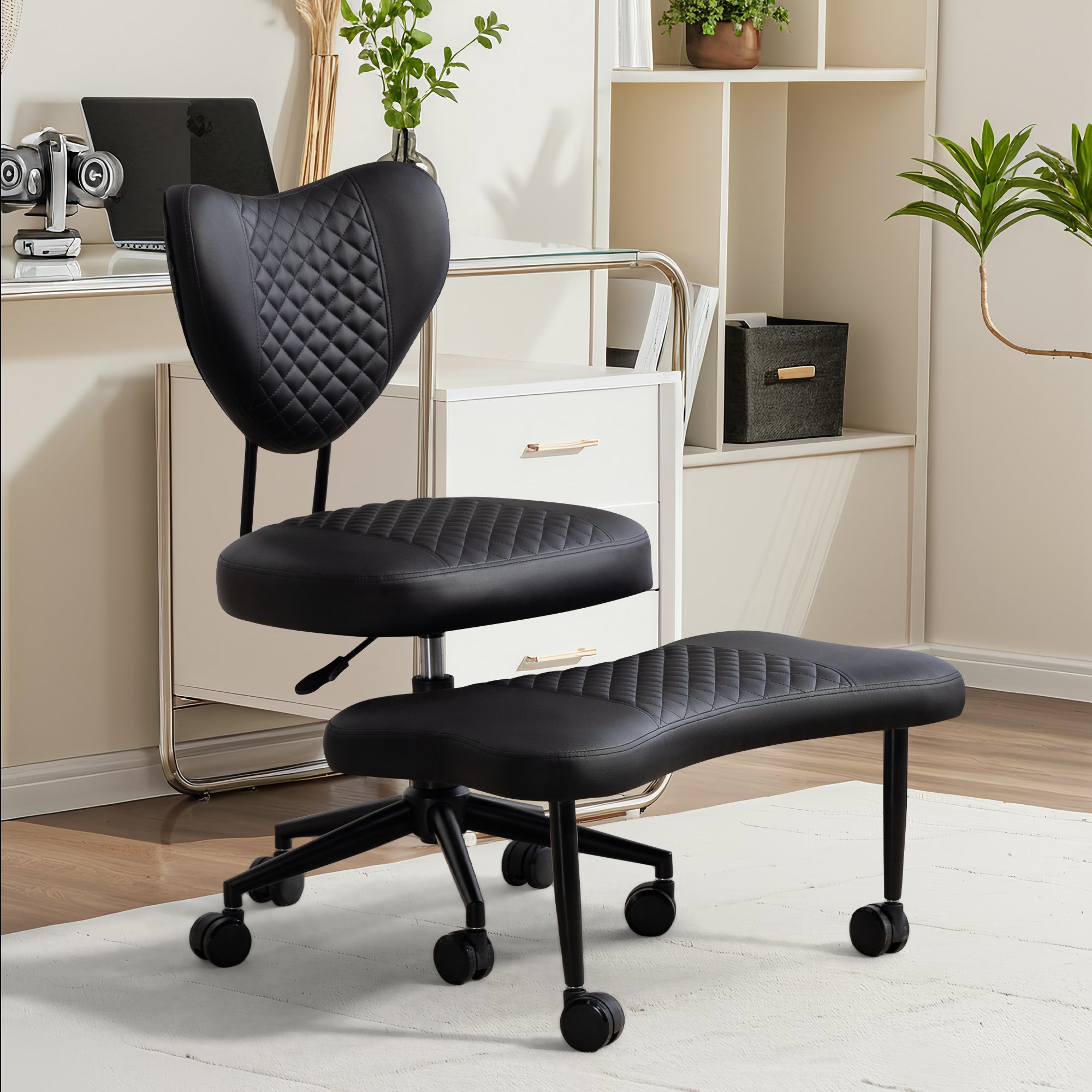 Meditation Yoga Chair, Ergonomic Lumbar Support, Black PU Seat - Platinum-Level Office Chairs