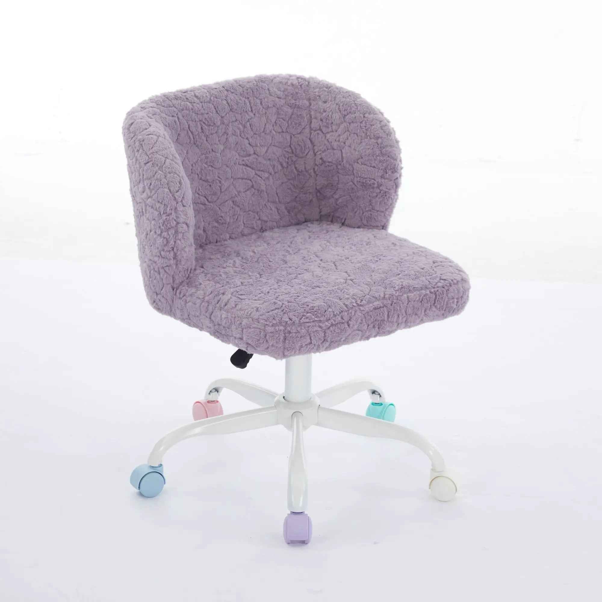 Soft Faux Fur Swivel Desk Chair with Colorful Wheels