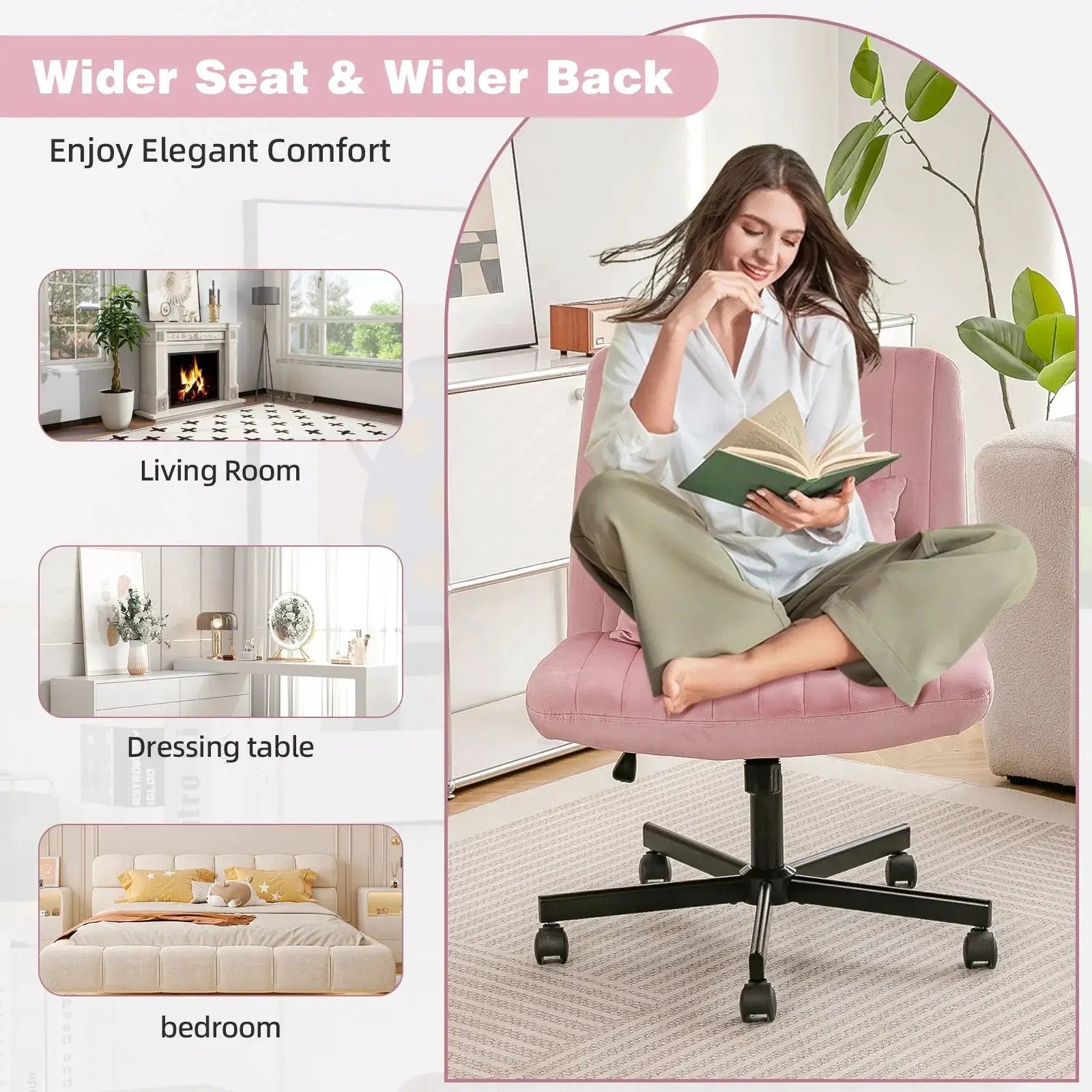 Light Pink Velvet Criss Cross Armless Office Chair With Wheels Makeup by Platinum-Level Office Chairs