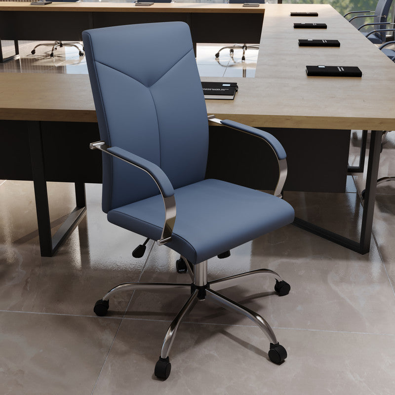 20 PCS Sonora Ergonomic High-Back Leather Desk Office Chair with Chrome Base and Tilt for Home Office - Navy Blue
