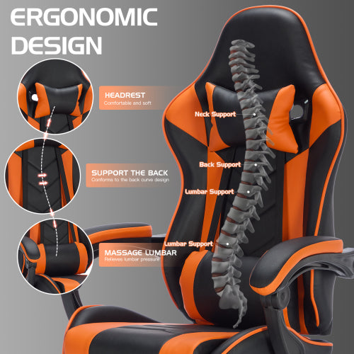 Ergonomic Gaming Chair, Footrest, Lumbar Massage, Orange - Platinum-Level Office Chairs