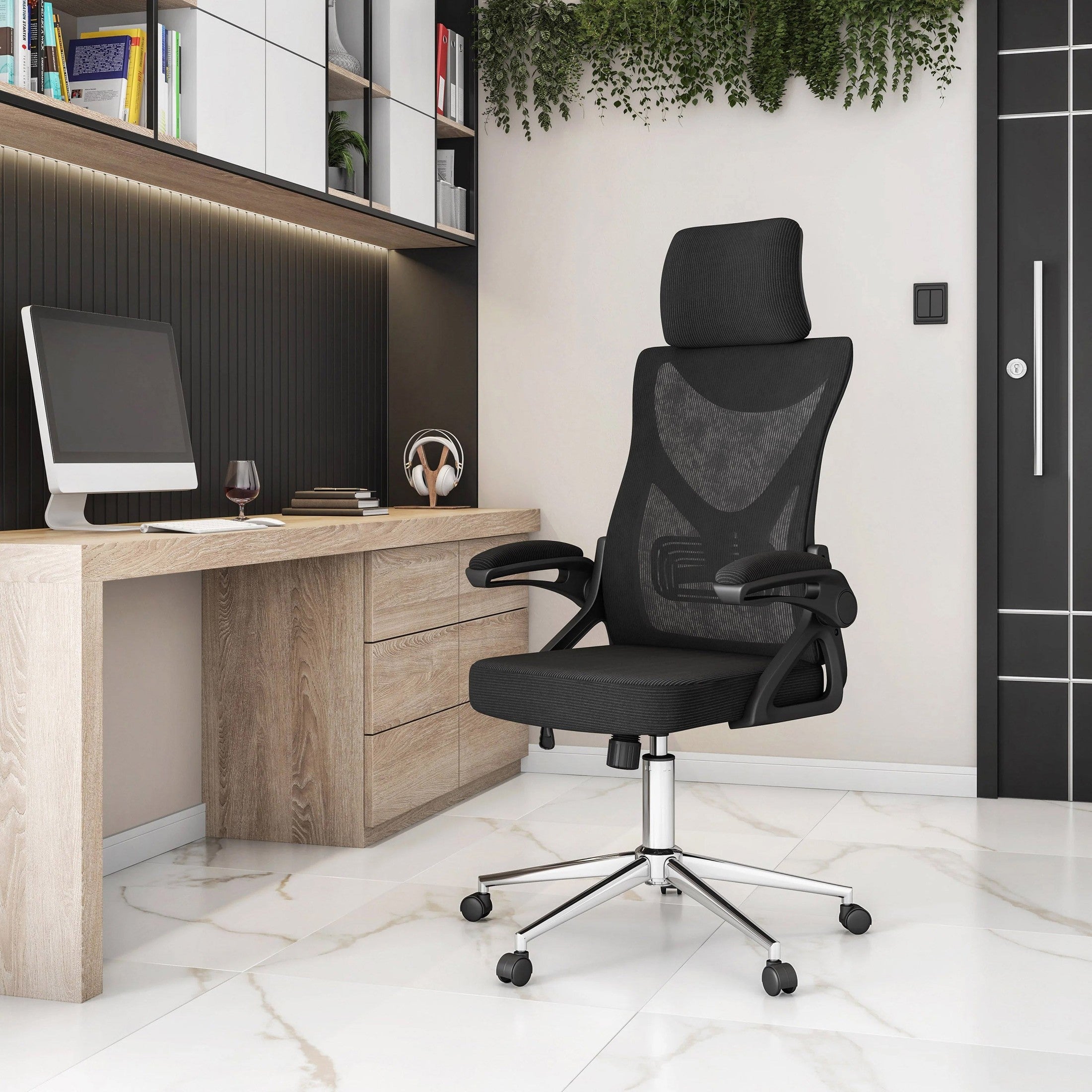 Chrome Star Base Mesh Executive Desk Chair with Adjustable Headrest