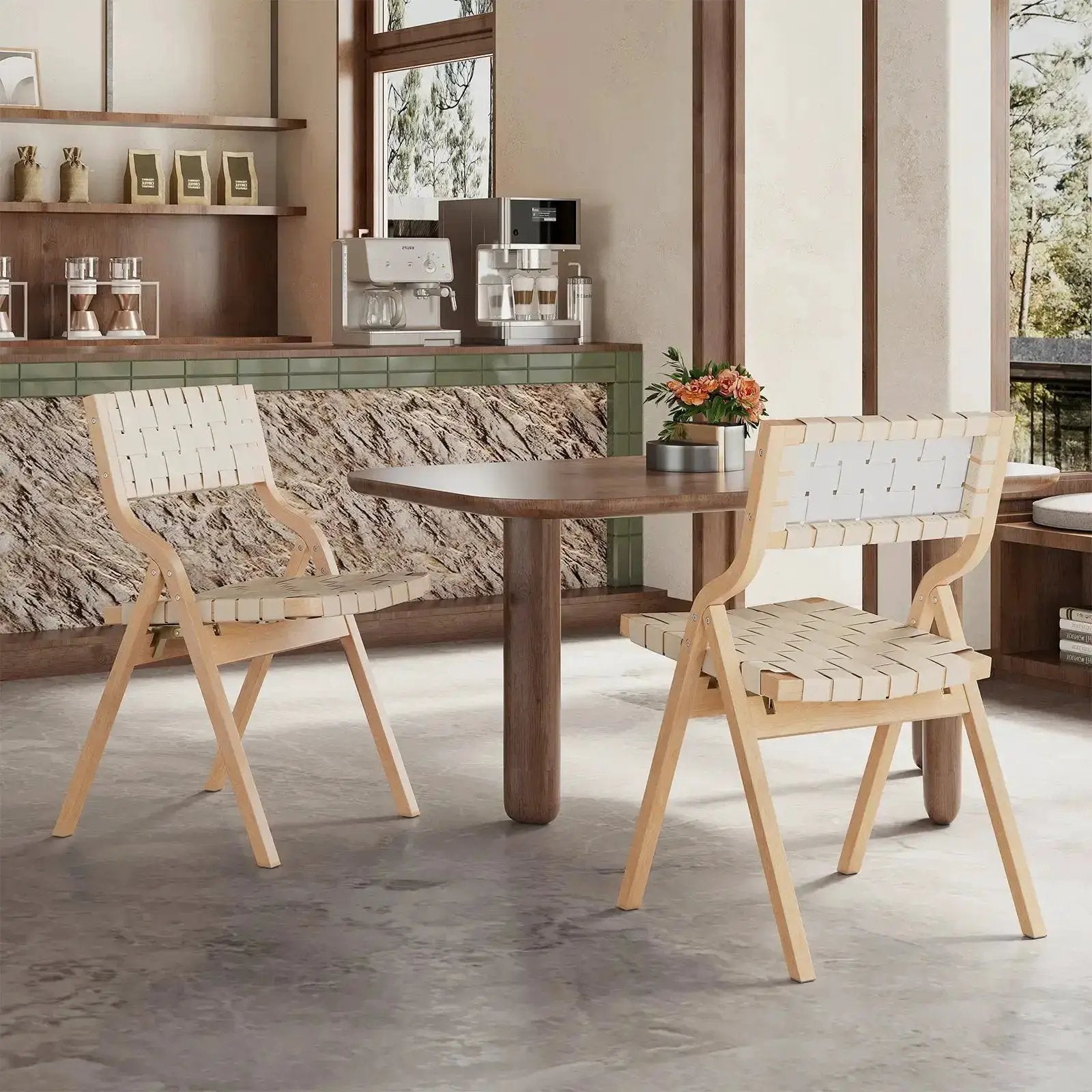 Space-Saving Wood Folding Chairs with Woven Seats - Set of 2 - Platinum-Level Office Chairs