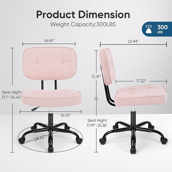 Pink Armless PU Leather Adjustable Rolling Desk Chair - Platinum-Level Office Chairs