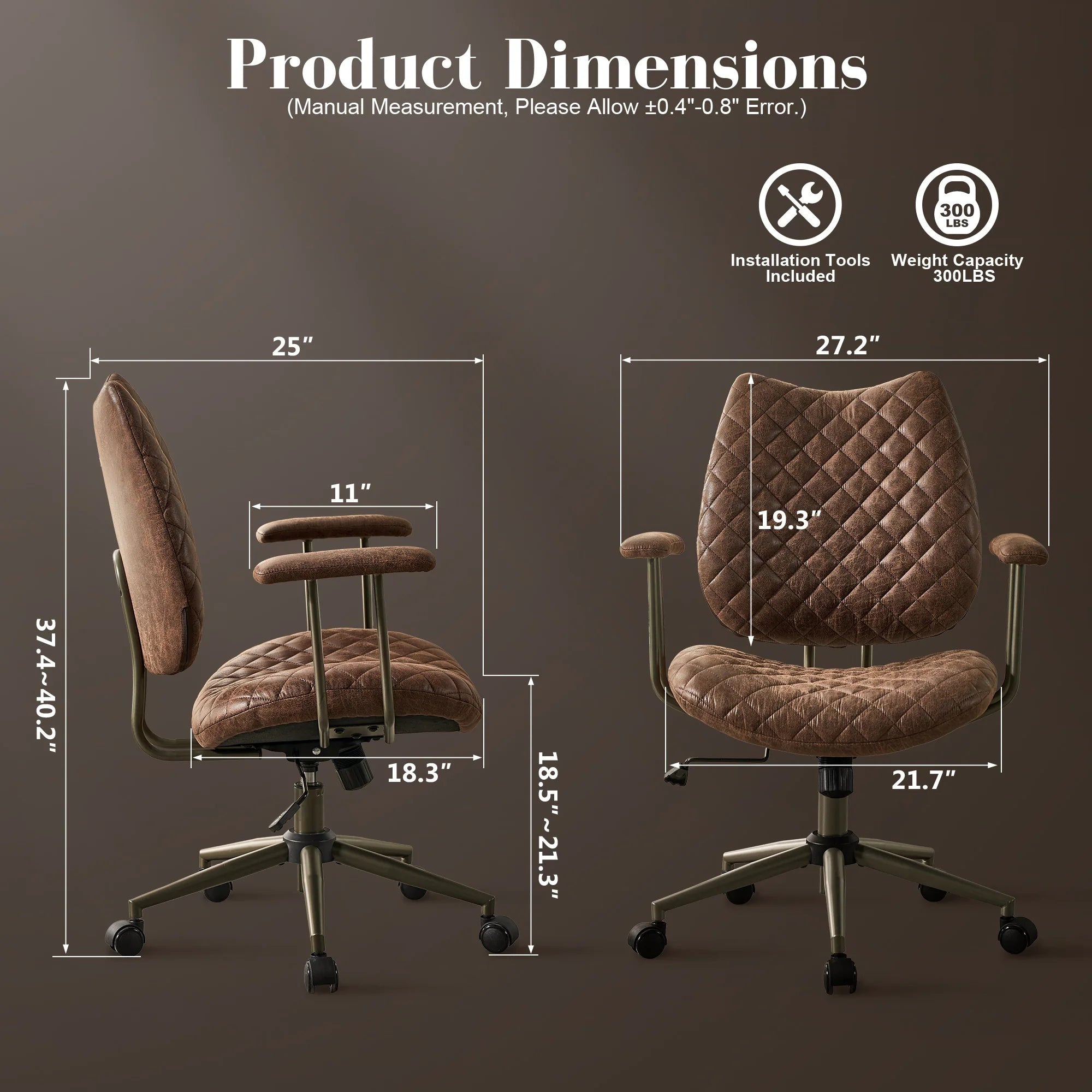 HOOOWOOO Mid-Century Leather Ergonomic Adjustable Swivel Office Chair