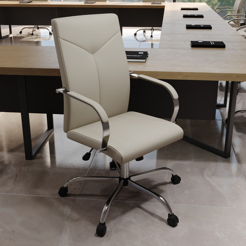 20 PCS Sonora Ergonomic High-Back Leather Desk Office Chair with Chrome Base and Tilt for Home Office - Tan