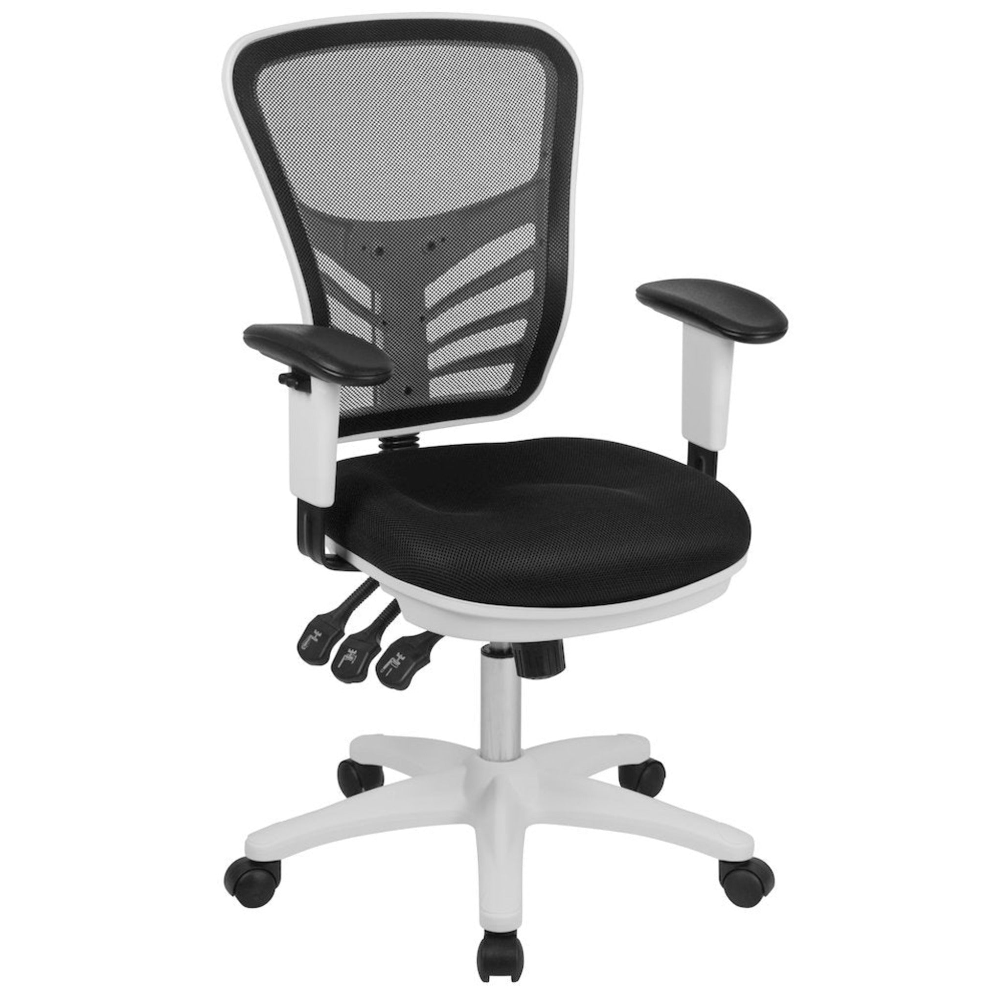 Mid-Back Black Mesh Multifunction Executive Swivel Office Chair with White Frame