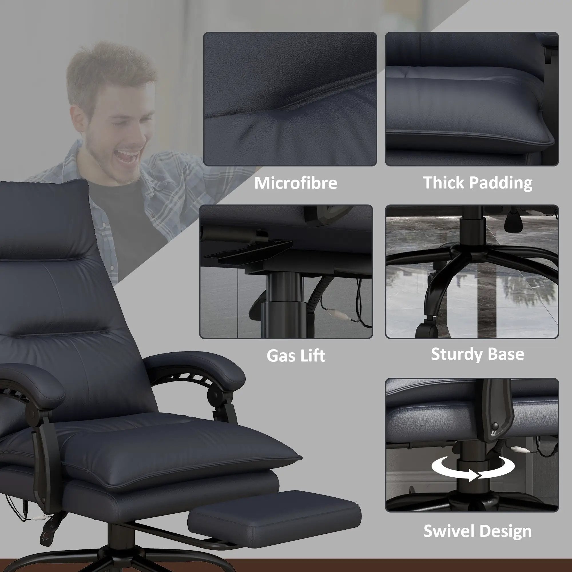 Executive Massage Office Chair with 6 Vibration Points, Microfiber Computer Desk Chair, Heated Reclining Chair with Footrest, Armrest, Double Padding, Charcoal Gray by Doba