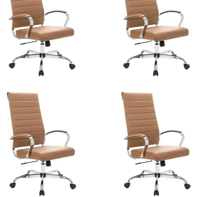 Leisuremod Benmar Modern High-Back Office Chair, 360-Degree Adjustable Swivel Task Furniture in Leather Upholstery with Ribbed Backrest for Home and Office