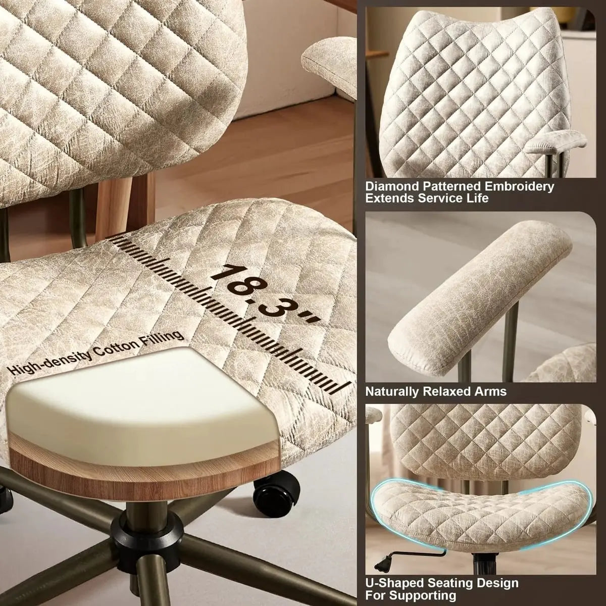 HOOOWOOO Mid-Century Leather Ergonomic Adjustable Swivel Office Chair