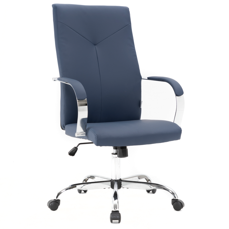 20 PCS Sonora Ergonomic High-Back Leather Desk Office Chair with Chrome Base and Tilt for Home Office - Navy Blue