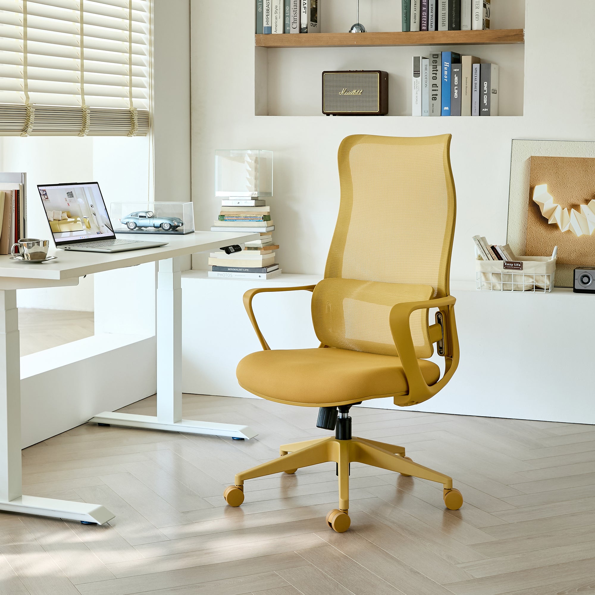 Sunshine Yellow Molded Shell Task Chair, Adjustable Lumbar Support - Platinum-Level Office Chairs