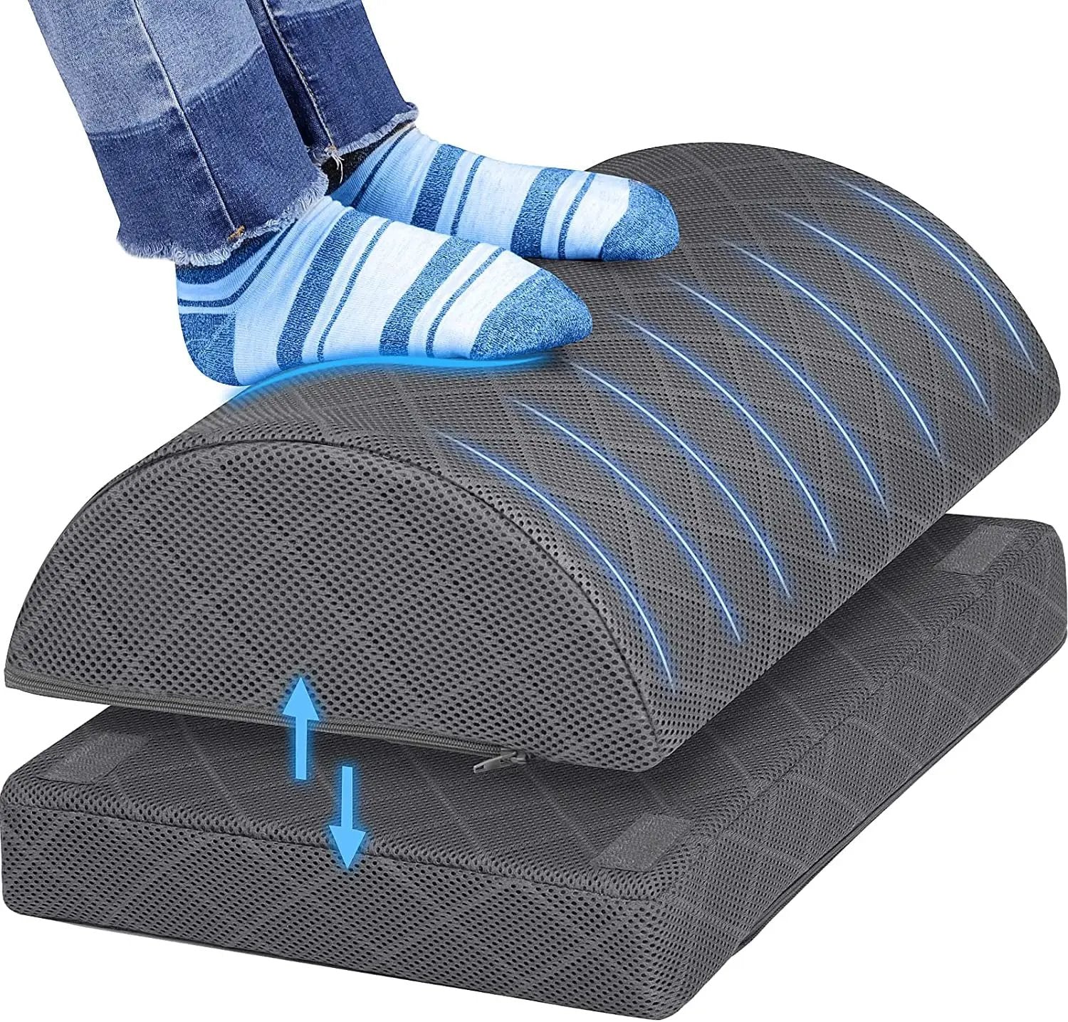 Cushzone Foot Rest gray with breathable mesh surface, 2 adjustable heights