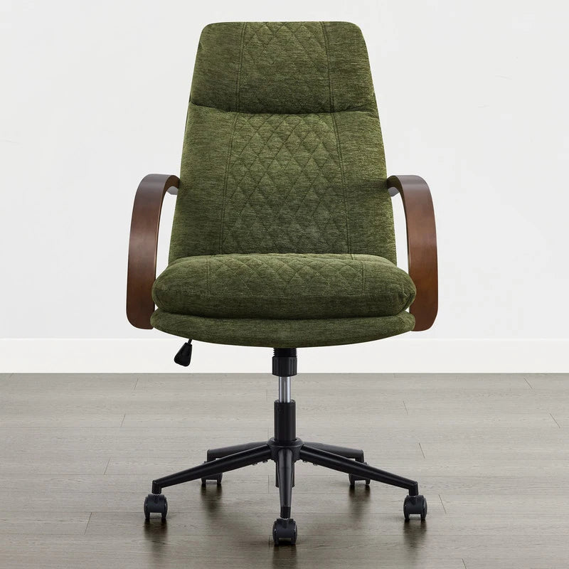 Upholstered Swivel Office Chair with Wood Arms