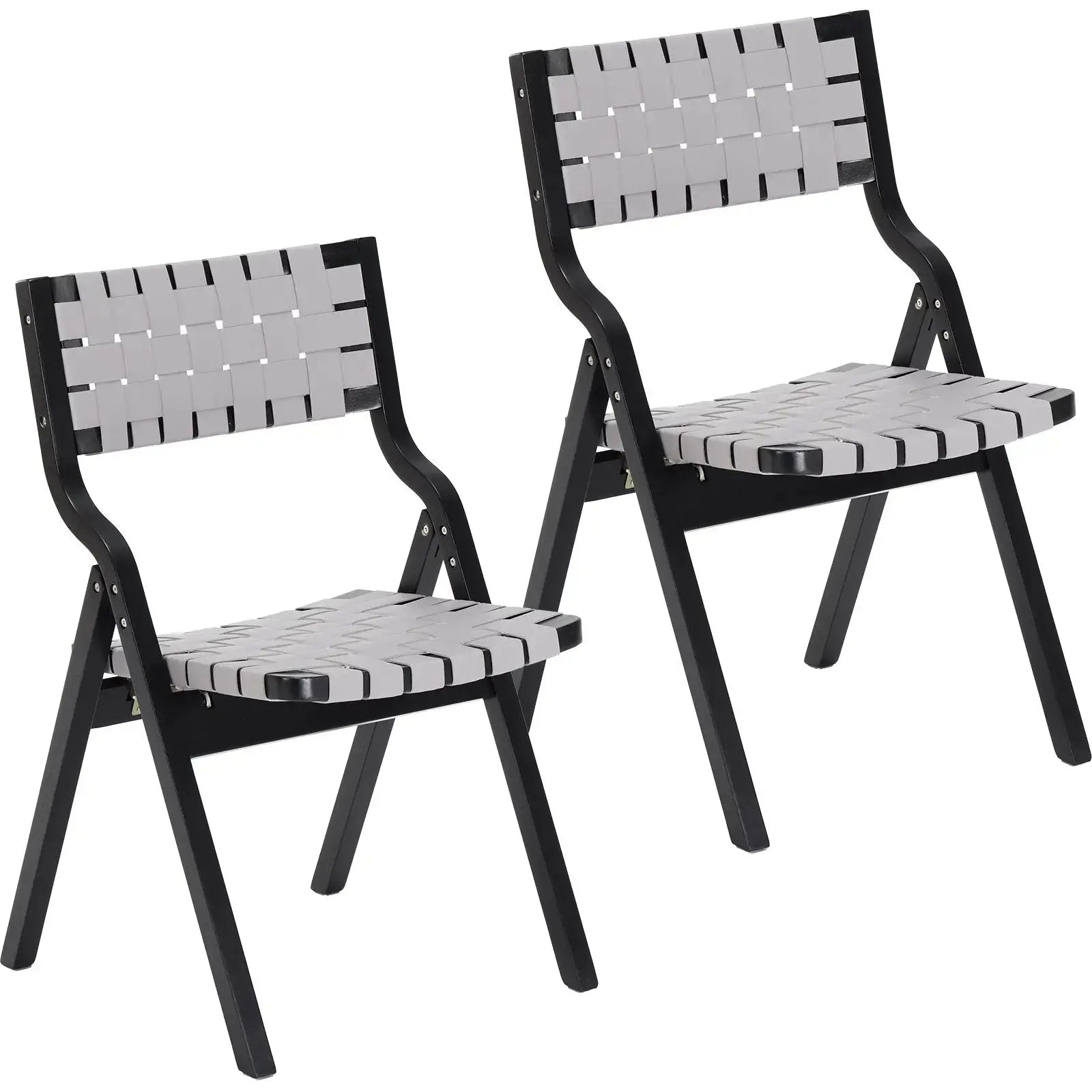 Black Wood Folding Chairs with Woven Seats - Set of 2 - Platinum-Level Office Chairs