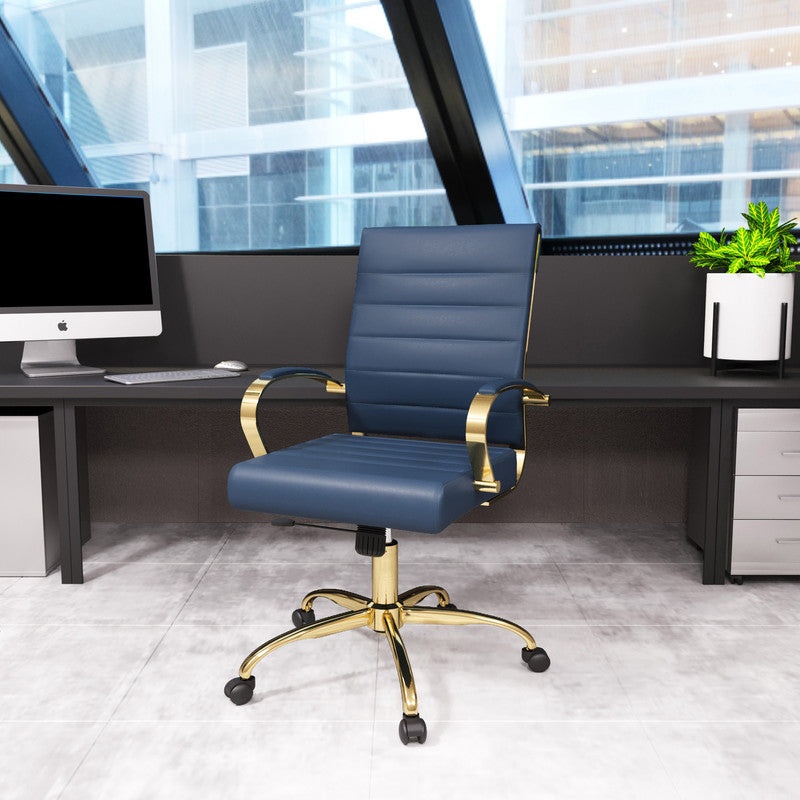 Navy blue leather office chairs – view 2