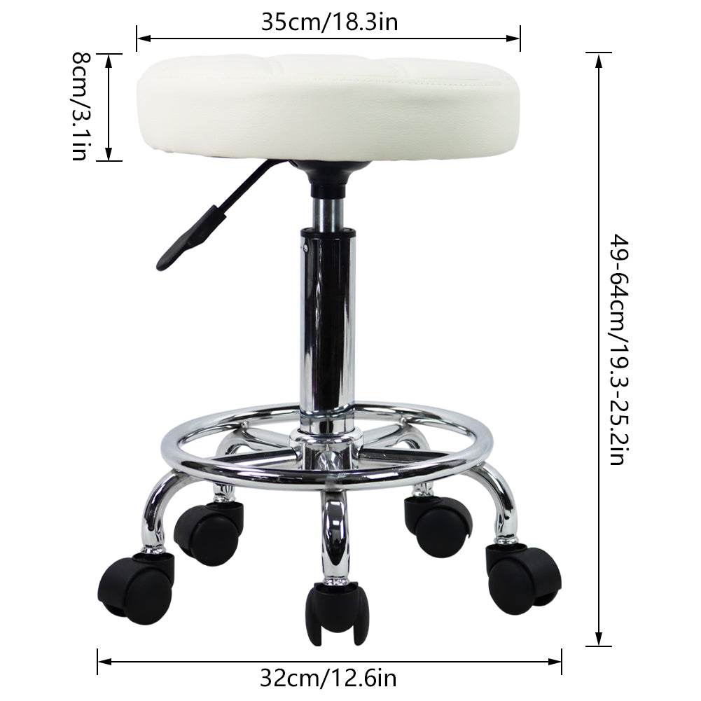 Ergonomic Round PU Leather Rolling Stool With Adjustable