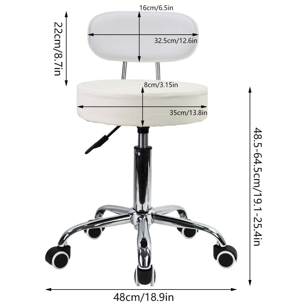 KKTONER PU Leather Rolling Stool Mid-Back with Footrest Height Adjustable Office Drafting Swivel Task Chair (White)