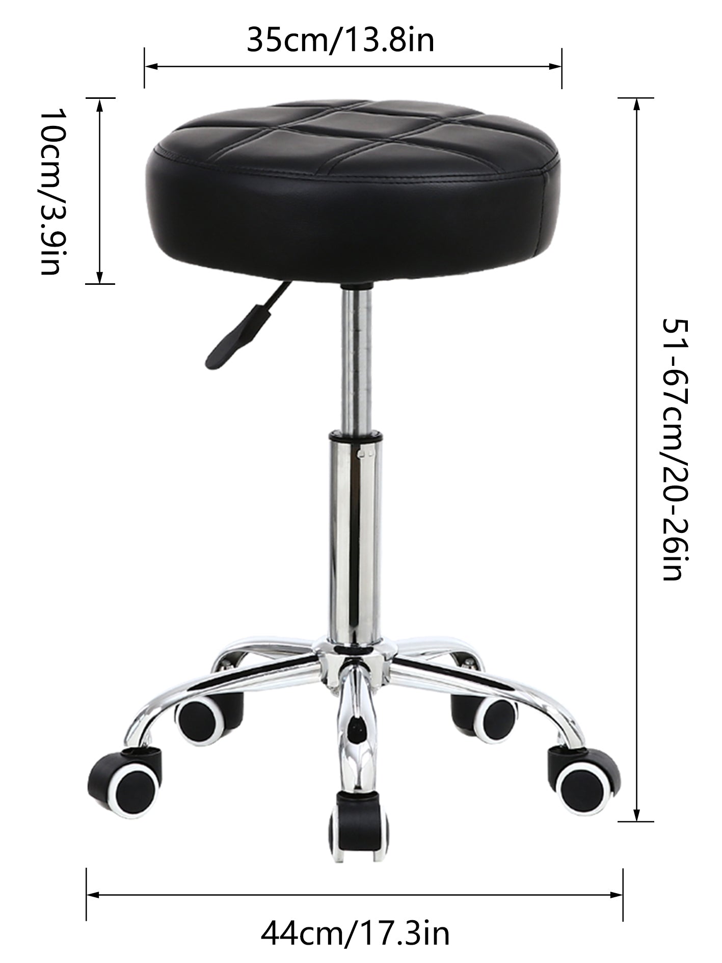 PU Leather Rolling Salon Stool With Height Adjustable Swivel