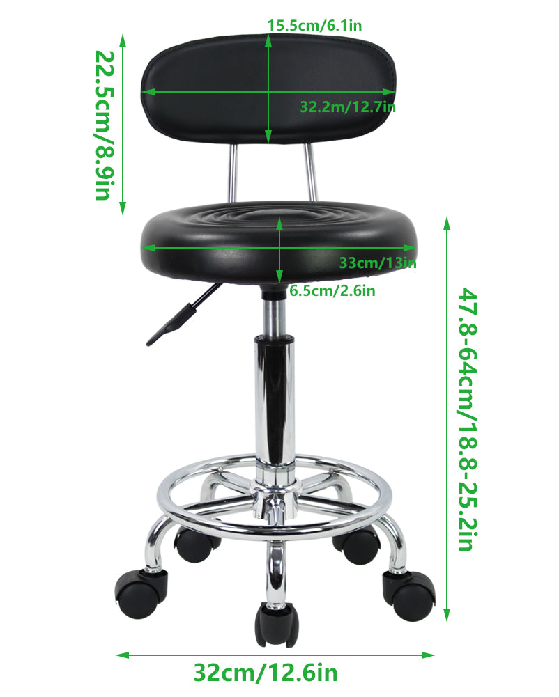 Adjustable PU Leather Rolling Stool With Low Back And Footrest